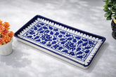 Hand-Painted Colorful Rectangular Ceramic Serving Tray with Scalloped Edge