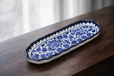 Hand-Painted Colorful Long Oval Ceramic Dish | Floral Motif Serving Tray