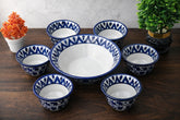 Set of 7 Hand-Painted Colorful Ceramic Serving Soup Bowl Set
