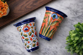 Set of 2 Hand-Painted Colorful Ceramic Wall Planters