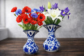 Set of 2 Hand-Painted Colorful Decorative Ceramic Flared Vases