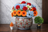 Hand-Painted Colorful Large Ceramic Cachepot / Planter Bowl