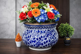 Hand-Painted Colorful Large Ceramic Cachepot / Planter Bowl