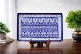 Hand-Painted Colorful Rectangular Ceramic Platter with Structured Border