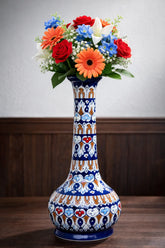 Hand-Painted Colorful Decorative Ceramic Vase with Tall Neck