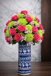 Hand-Painted Colorful Tall Decorative Ceramic Vase with Diamond Pattern