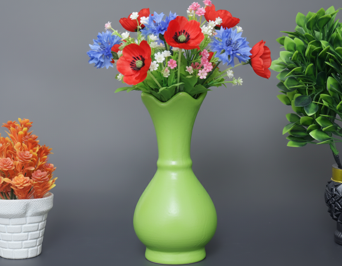 Hand-Painted Colorful Decorative Ceramic Vase with Fluted Rim