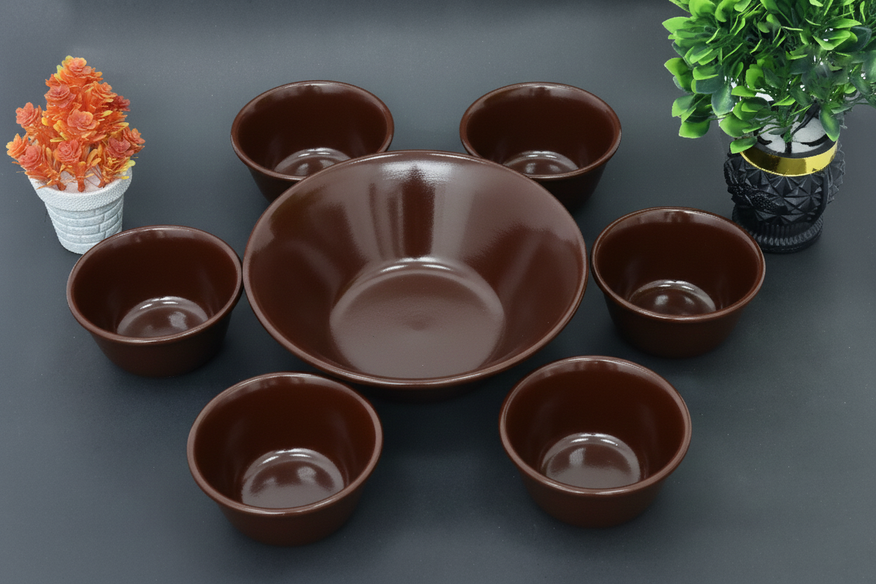 Set of 7 Hand-Painted Colorful Ceramic Serving Soup Bowl Set