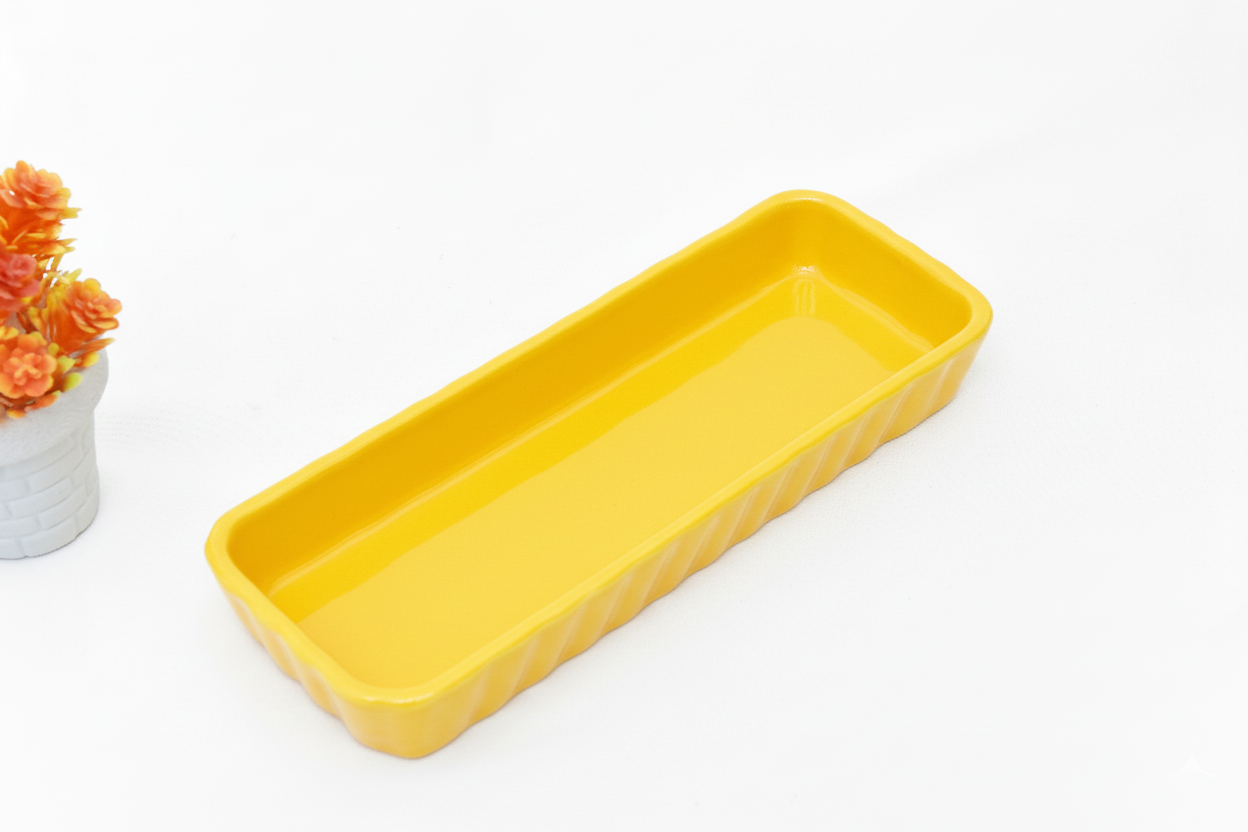 Hand-Painted Colorful Long Rectangular Ceramic Serving Dish/Tray