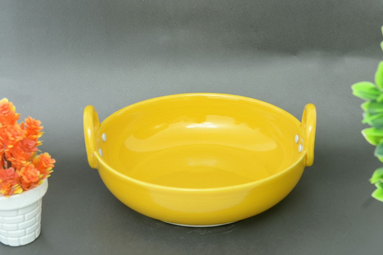 Hand-Painted Colorful Ceramic Large Size Karahi with Handles
