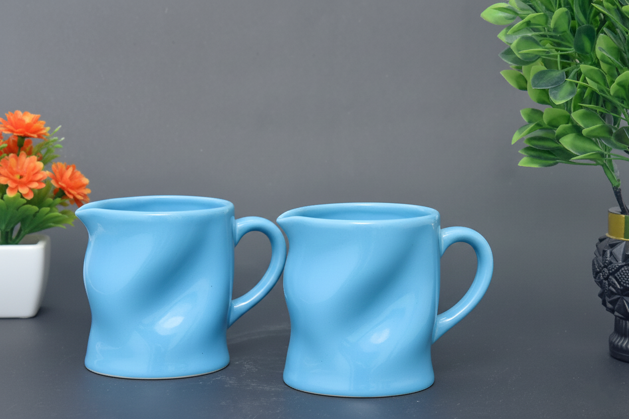 Set of 2 Hand-Painted Colorful Wavy Ceramic Mugs