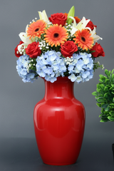 Hand-Painted Colorful Tall Decorative Ceramic Vase with Geometric Banding