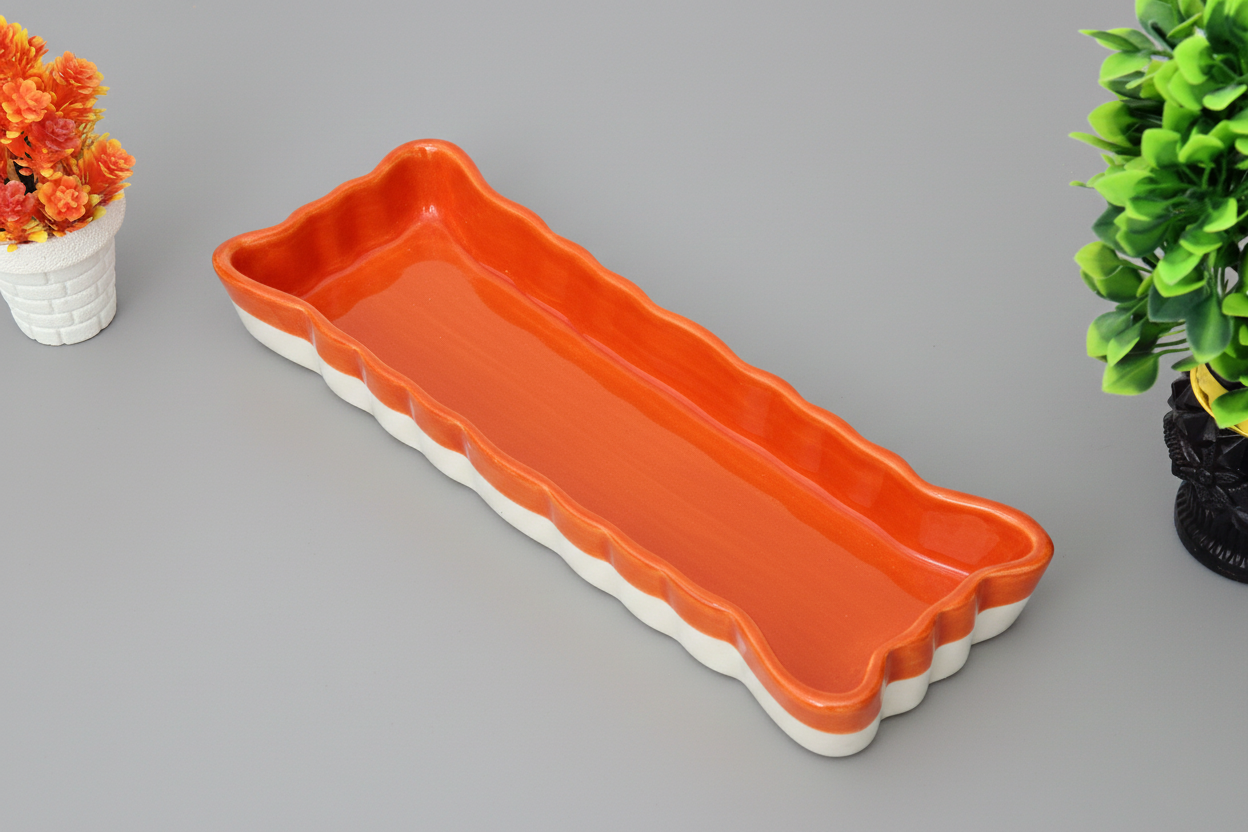 Hand-Painted Colorful Extra-Long Wavy Edge Ceramic Serving Dish