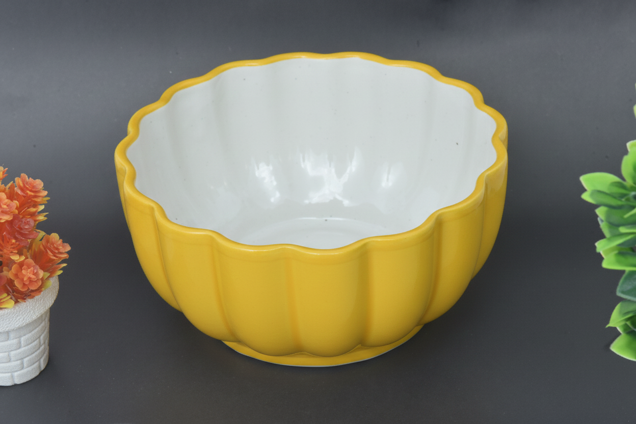 Hand-Painted Colorful Ceramic Scalloped Serving Bowl