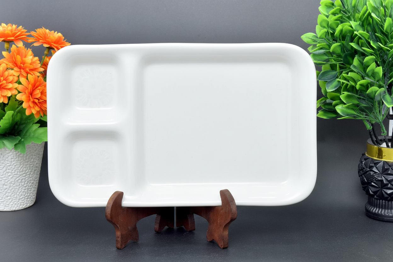 Hand-Painted Colorful Rectangular Appetizer Platter with 3 Dip Compartments