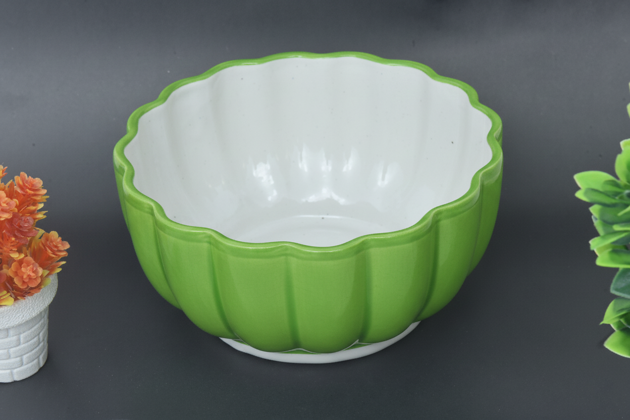 Hand-Painted Colorful Ceramic Scalloped Serving Bowl