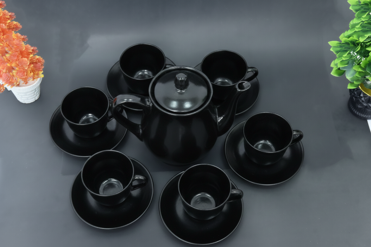 Set of 13 Hand-Painted Colorful Ceramic Teapot and Tea cup with Saucers Set