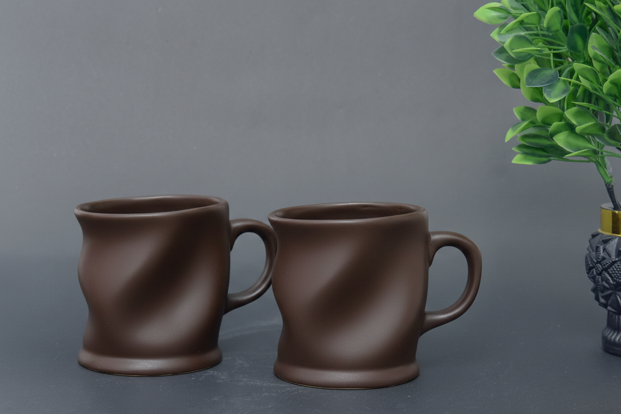 Set of 2 Hand-Painted Colorful Wavy Ceramic Mugs