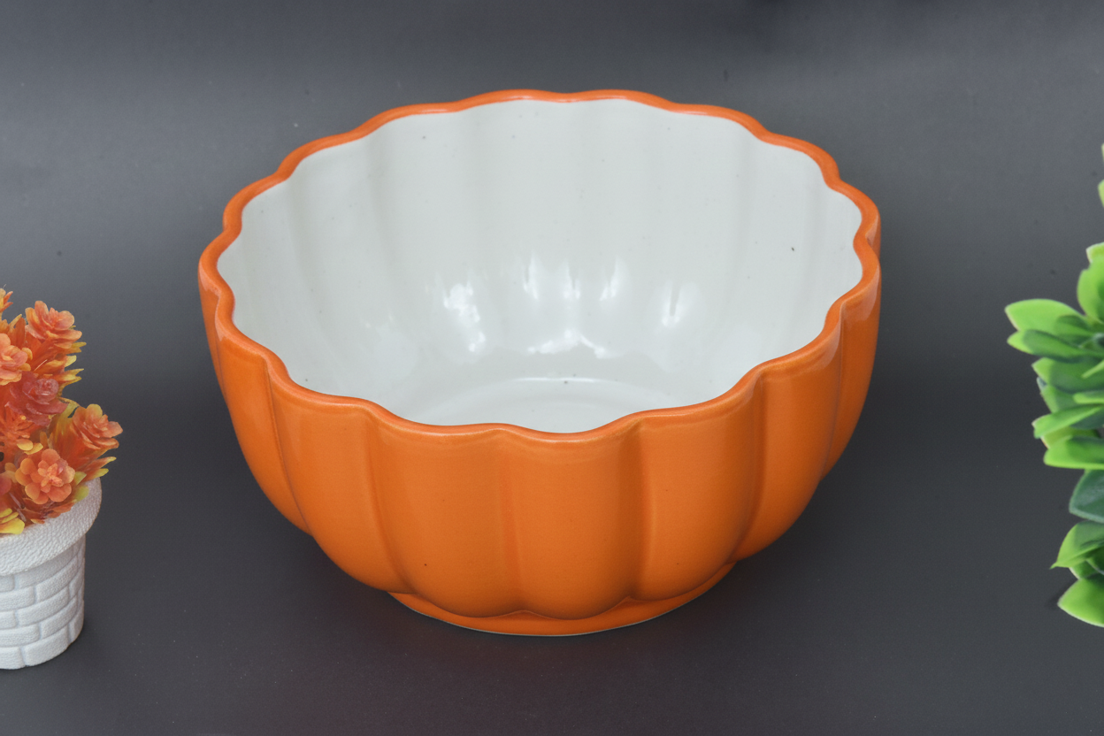 Hand-Painted Colorful Ceramic Scalloped Serving Bowl