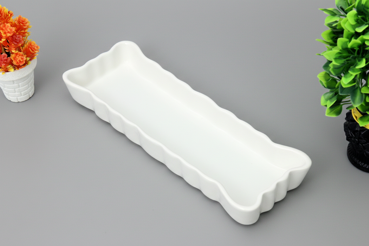 Hand-Painted Colorful Extra-Long Wavy Edge Ceramic Serving Dish