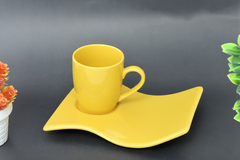 Hand-Painted Colorful Ceramic Mug and Wavy Platter Set