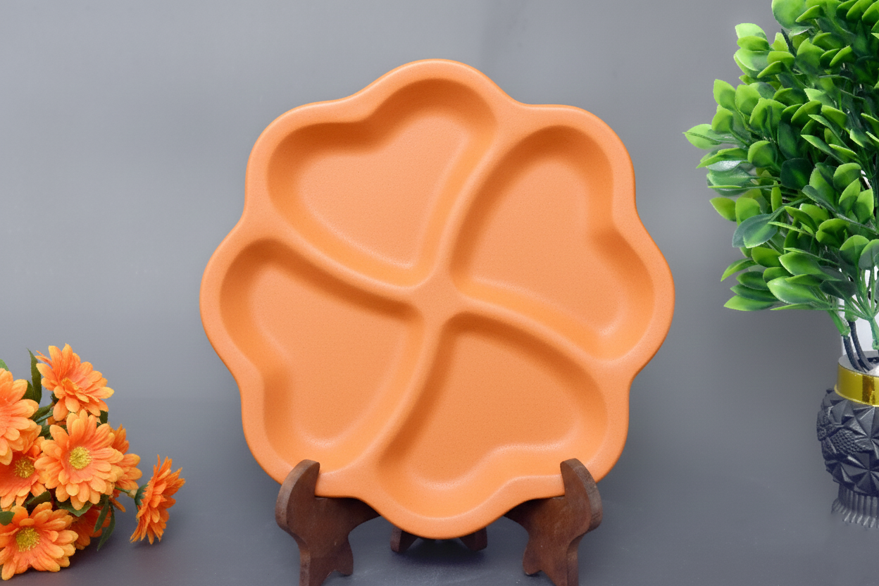 Hand-Painted Colorful Clover Shaped 4- Section Divided Serving Platter