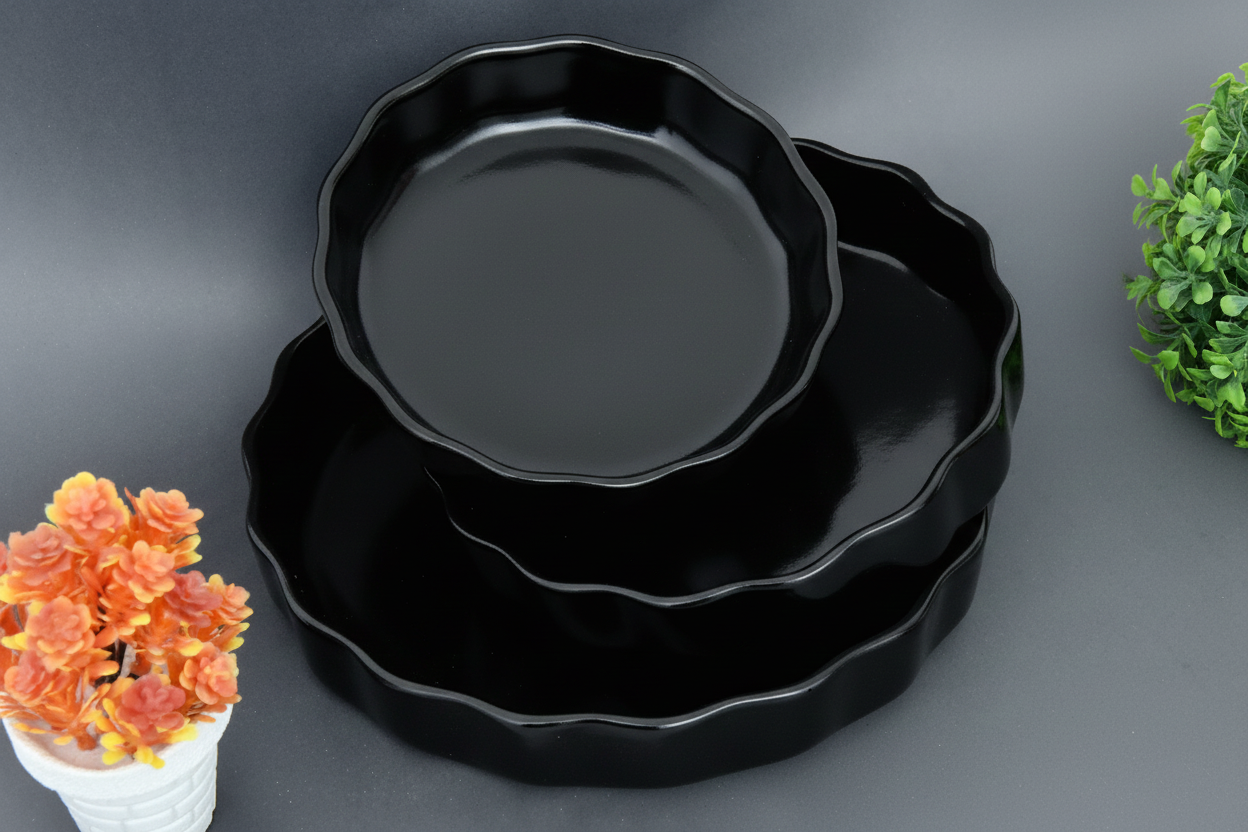 Set of 3 Hand-Painted Colorful Ceramic Nesting Serving Plates