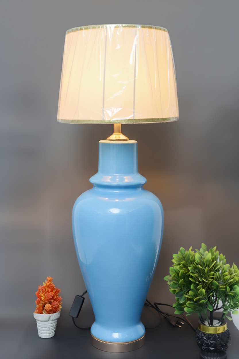 Hand-Painted Colorful Ceramic large Table Lamp Base / Curvy Urn Shape