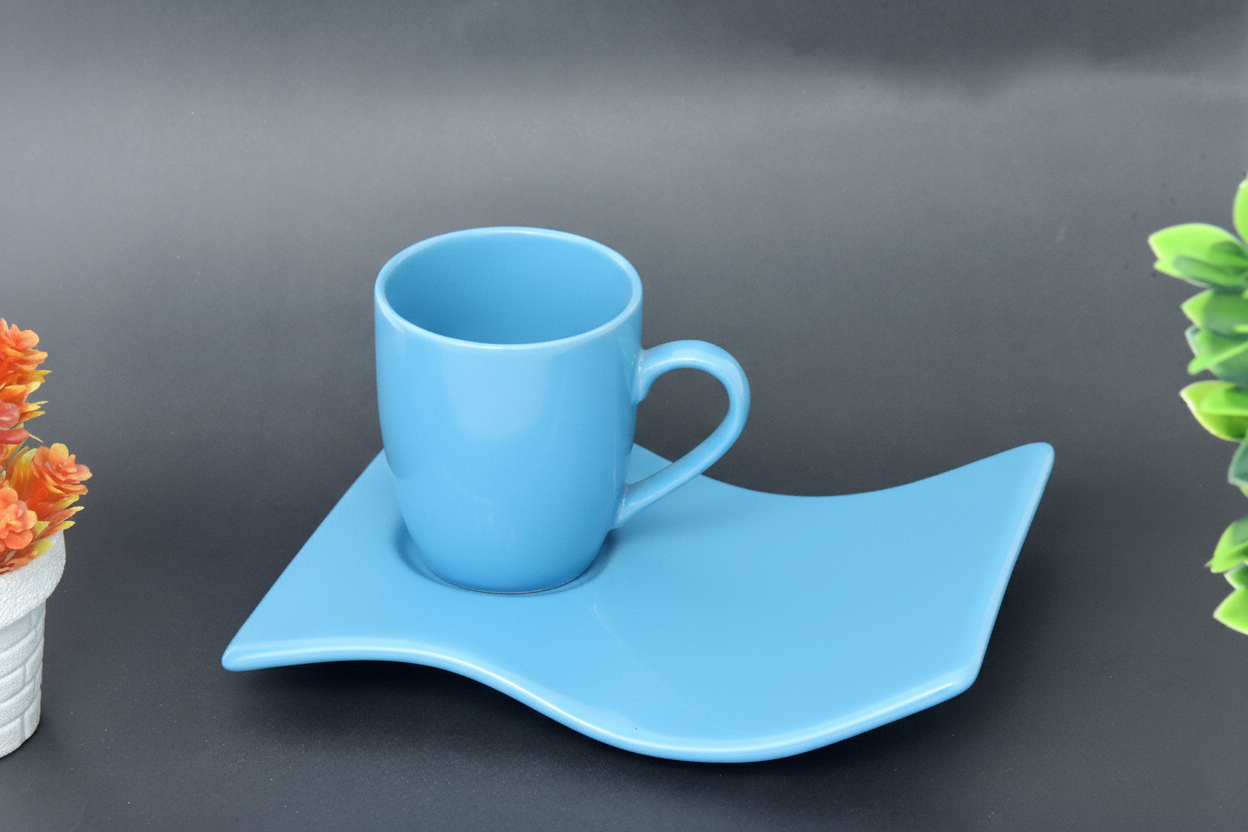 Hand-Painted Colorful Ceramic Mug and Wavy Platter Set