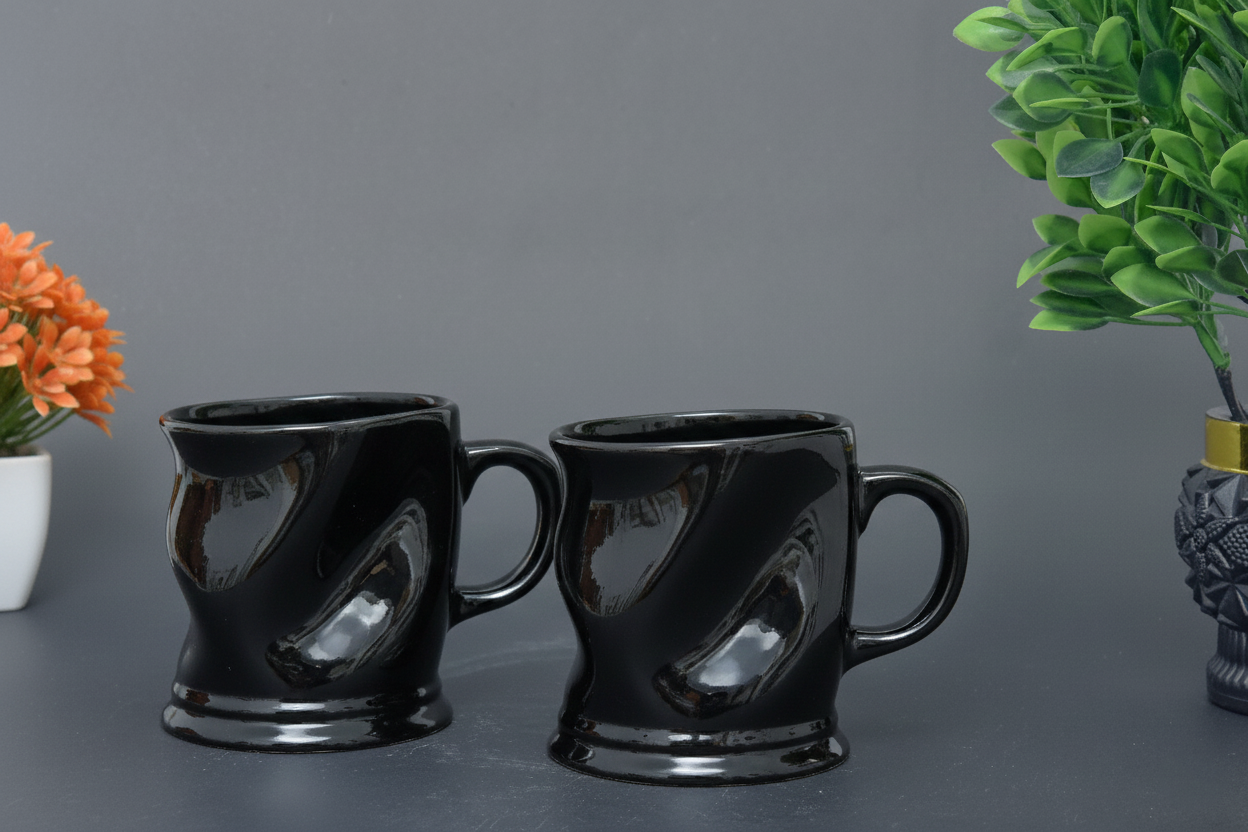 Set of 2 Hand-Painted Colorful Wavy Ceramic Mugs