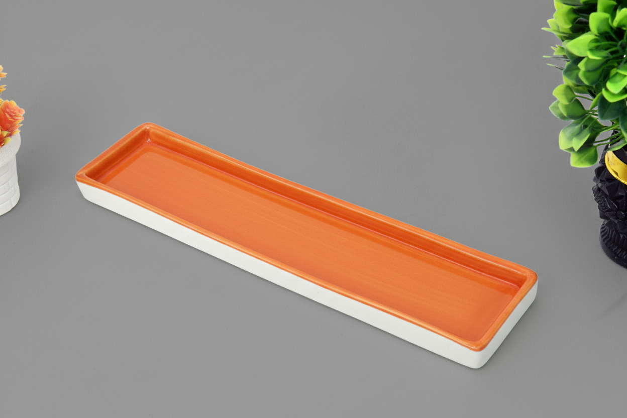 Hand-Painted Colorful Extra-Long Narrow Rectangular Ceramic Serving Tray