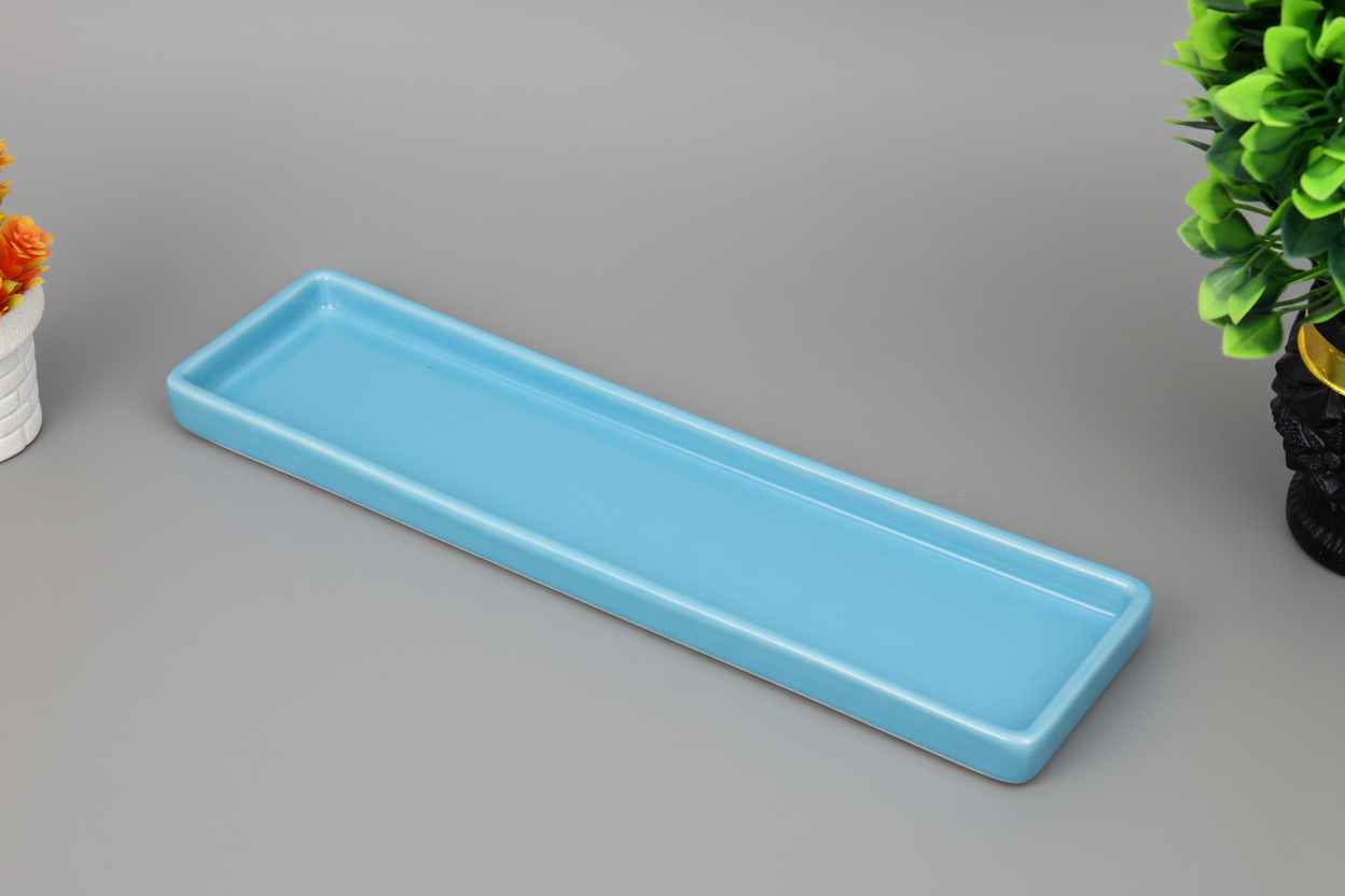Hand-Painted Colorful Extra-Long Narrow Rectangular Ceramic Serving Tray