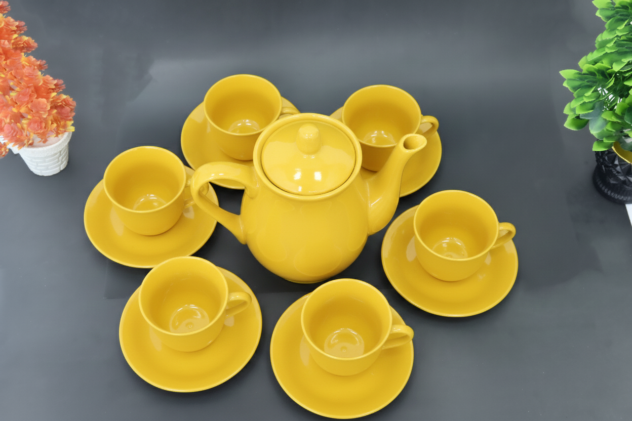 Set of 13 Hand-Painted Colorful Ceramic Teapot and Tea cup with Saucers Set