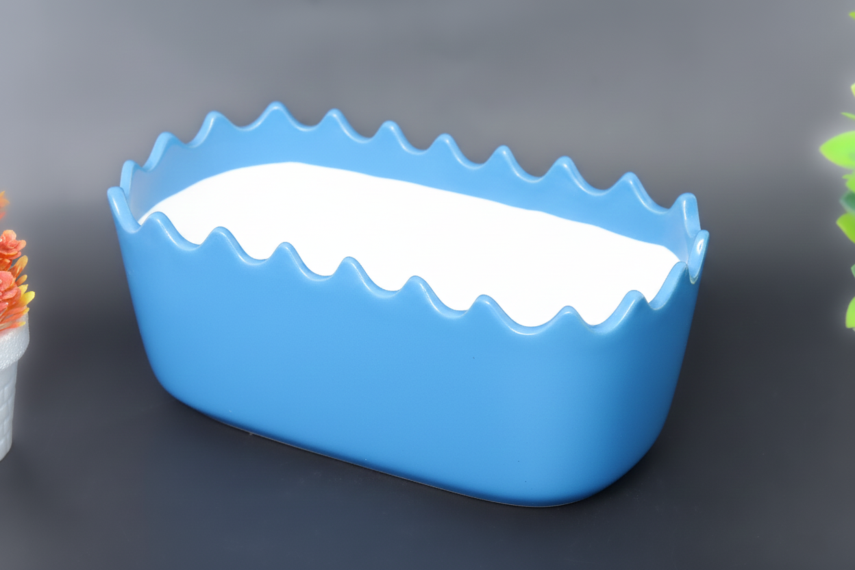 Hand-Painted Colorful Rectangular Ceramic Baker with Scalloped Edge