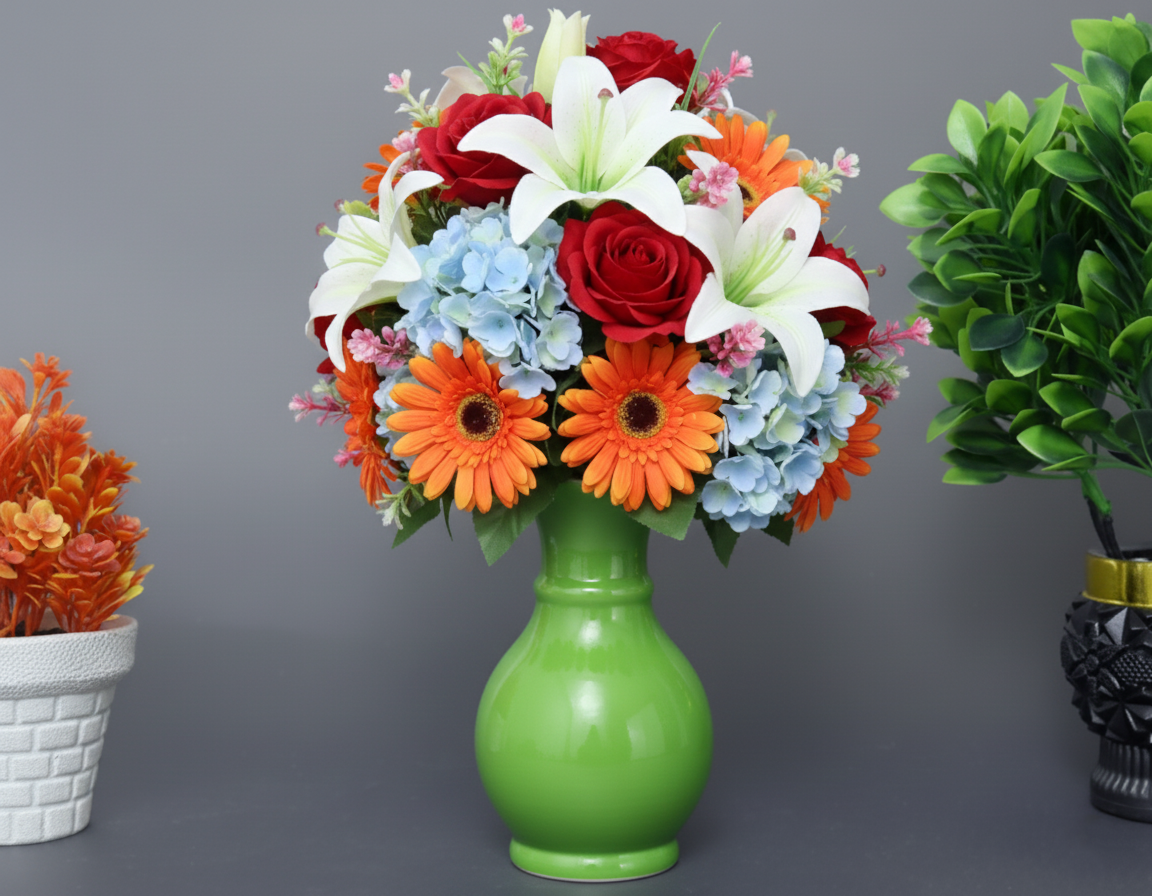 Hand-Painted Colorful Large Ceramic Cachepot / Planter Bowl