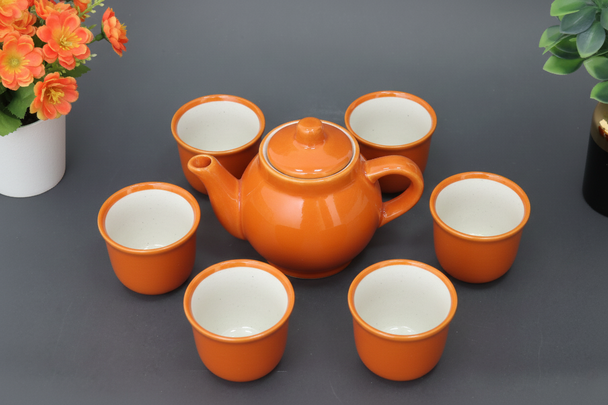 set of 7 Hand-Painted Colorful Ceramic Small Teapot and Tea Cup Set