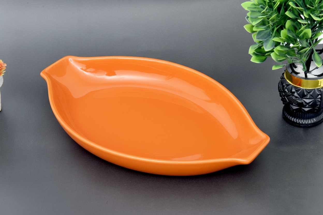 Hand-Painted Colorful Oval Boat-Shaped Ceramic Serving Dish