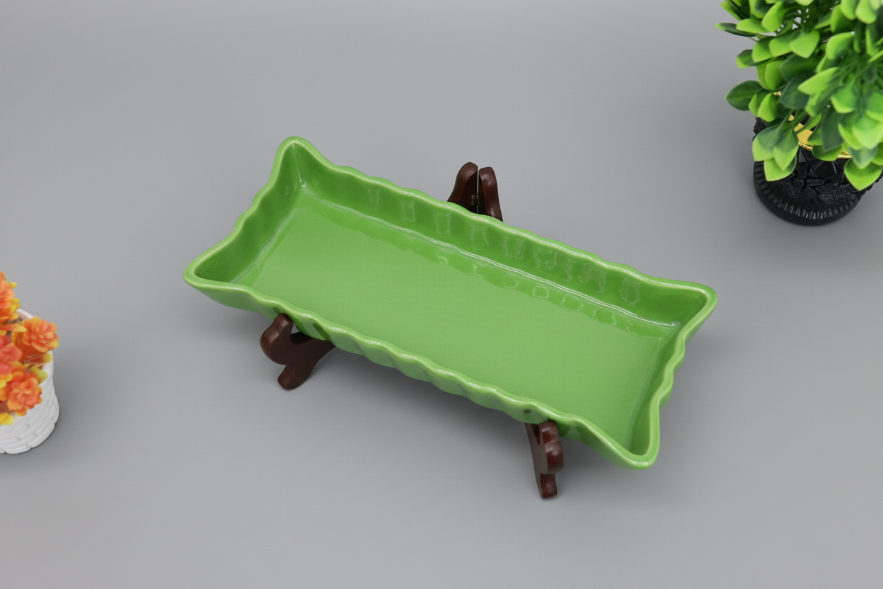 Hand-Painted Colorful Wavy Edge Rectangular Ceramic Dish