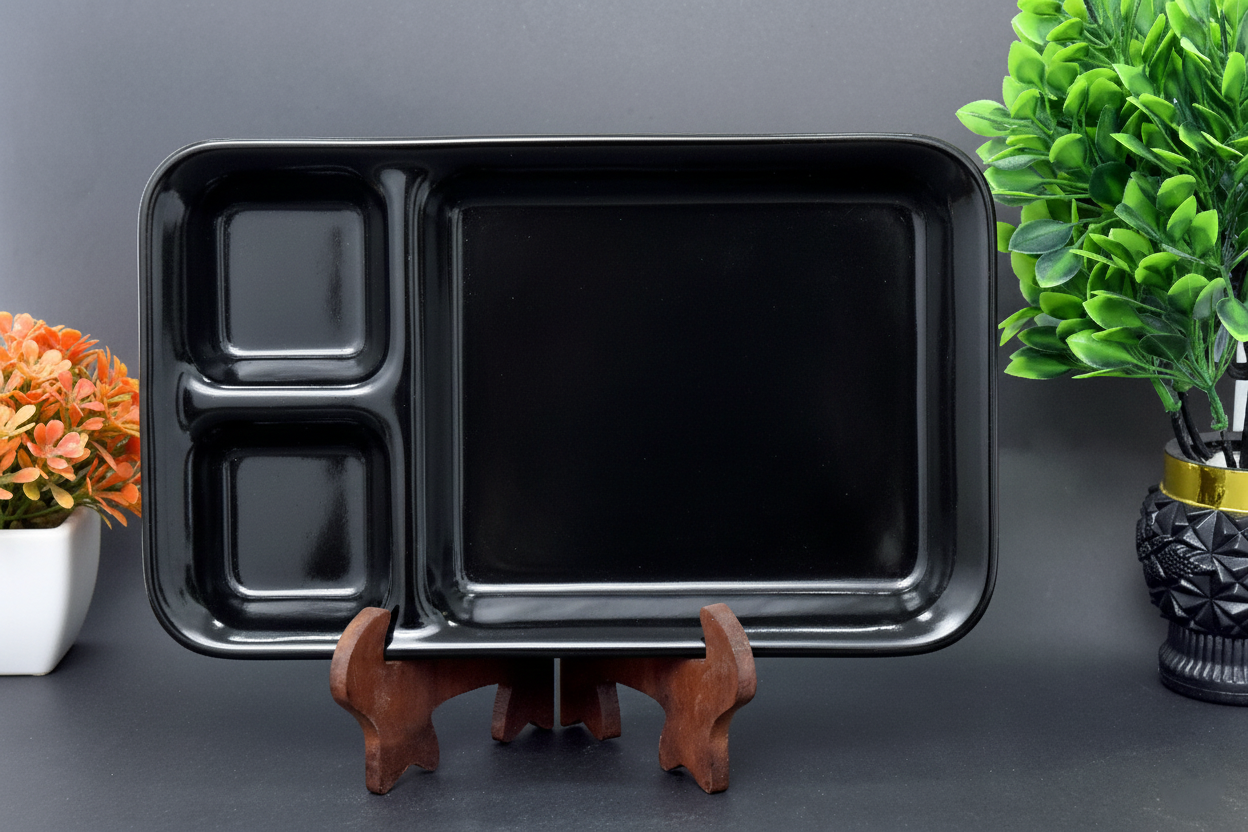 Hand-Painted Colorful Rectangular Appetizer Platter with 3 Dip Compartments