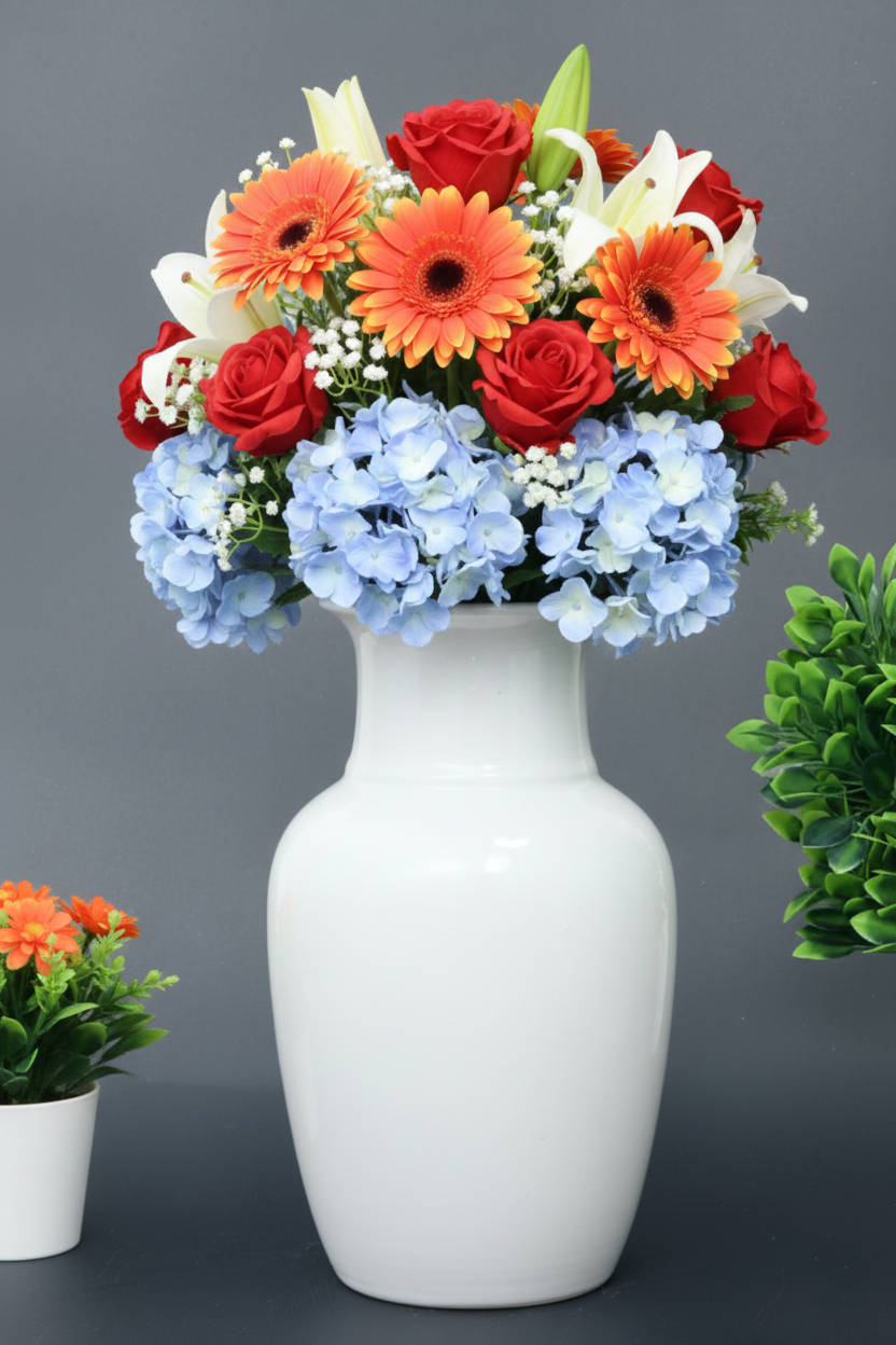 Hand-Painted Colorful Tall Decorative Ceramic Vase with Geometric Banding