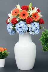 Hand-Painted Colorful Tall Decorative Ceramic Vase with Geometric Banding