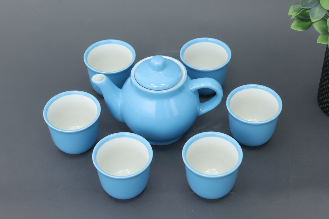 set of 7 Hand-Painted Colorful Ceramic Small Teapot and Tea Cup Set