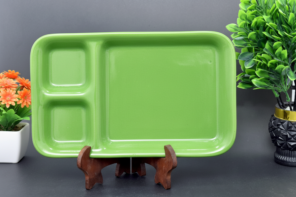 Hand-Painted Colorful Rectangular Appetizer Platter with 3 Dip Compartments