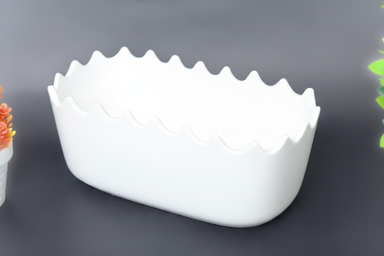 Hand-Painted Colorful Rectangular Ceramic Baker with Scalloped Edge