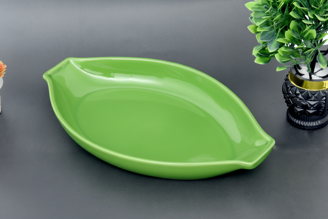 Hand-Painted Colorful Oval Boat-Shaped Ceramic Serving Dish