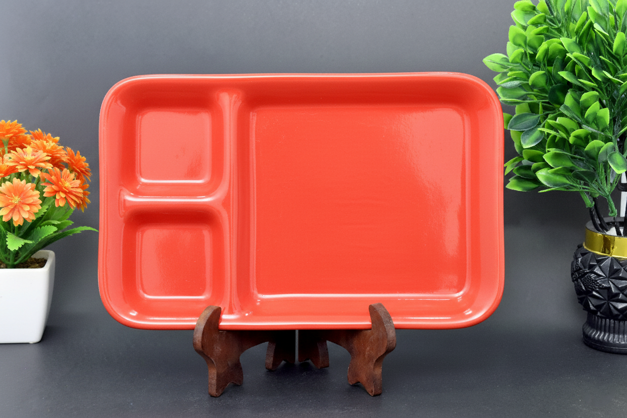 Hand-Painted Colorful Rectangular Appetizer Platter with 3 Dip Compartments