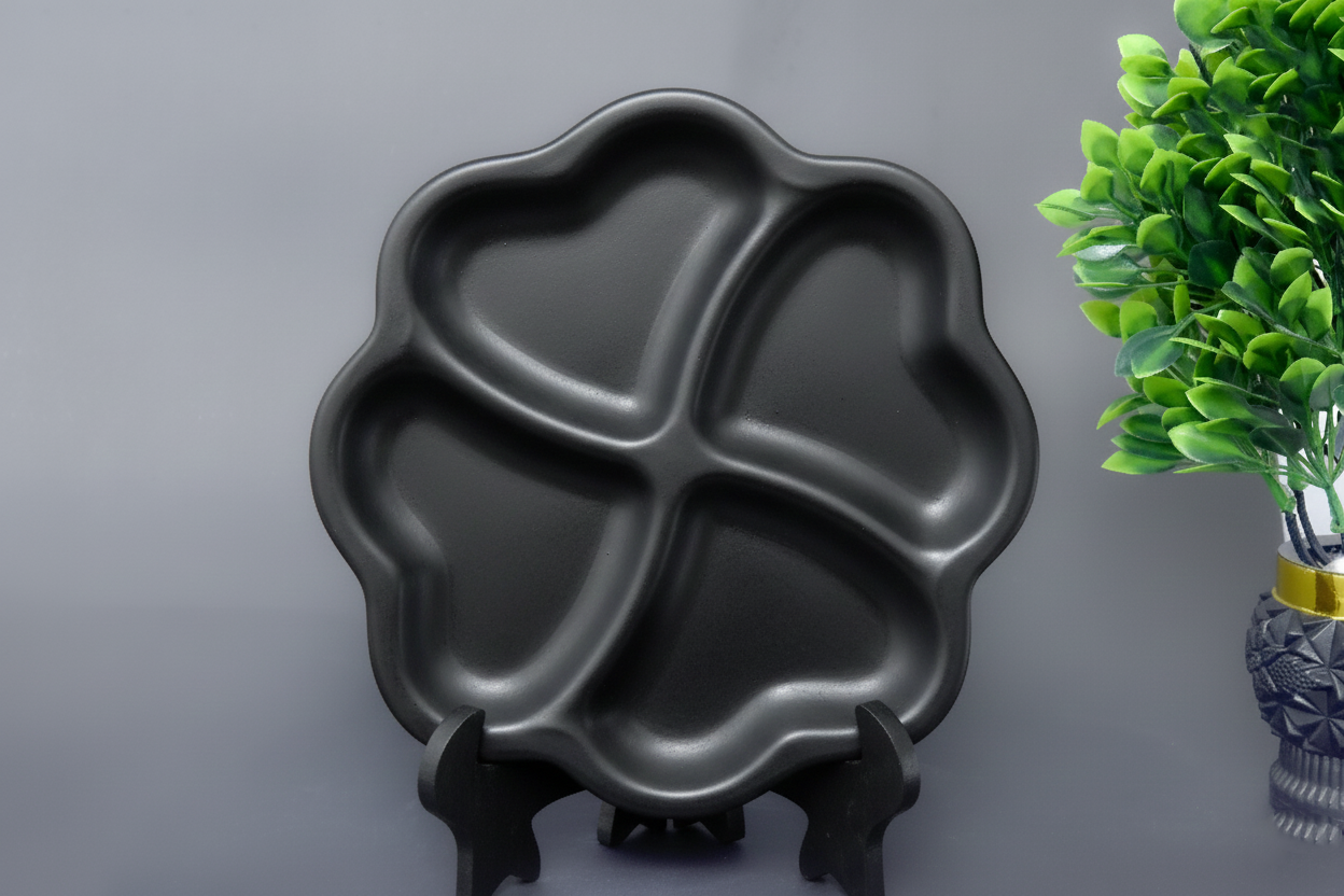 Hand-Painted Colorful Clover Shaped 4- Section Divided Serving Platter