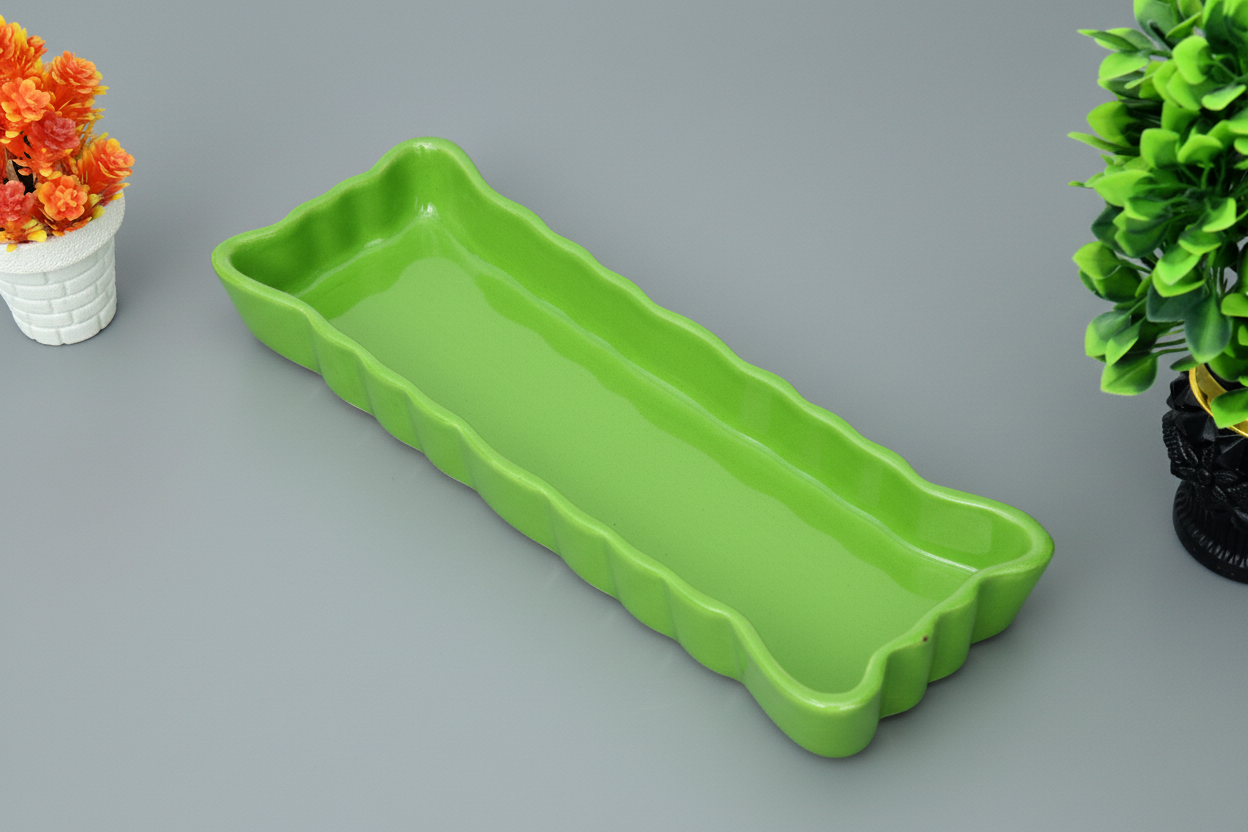 Hand-Painted Colorful Extra-Long Wavy Edge Ceramic Serving Dish