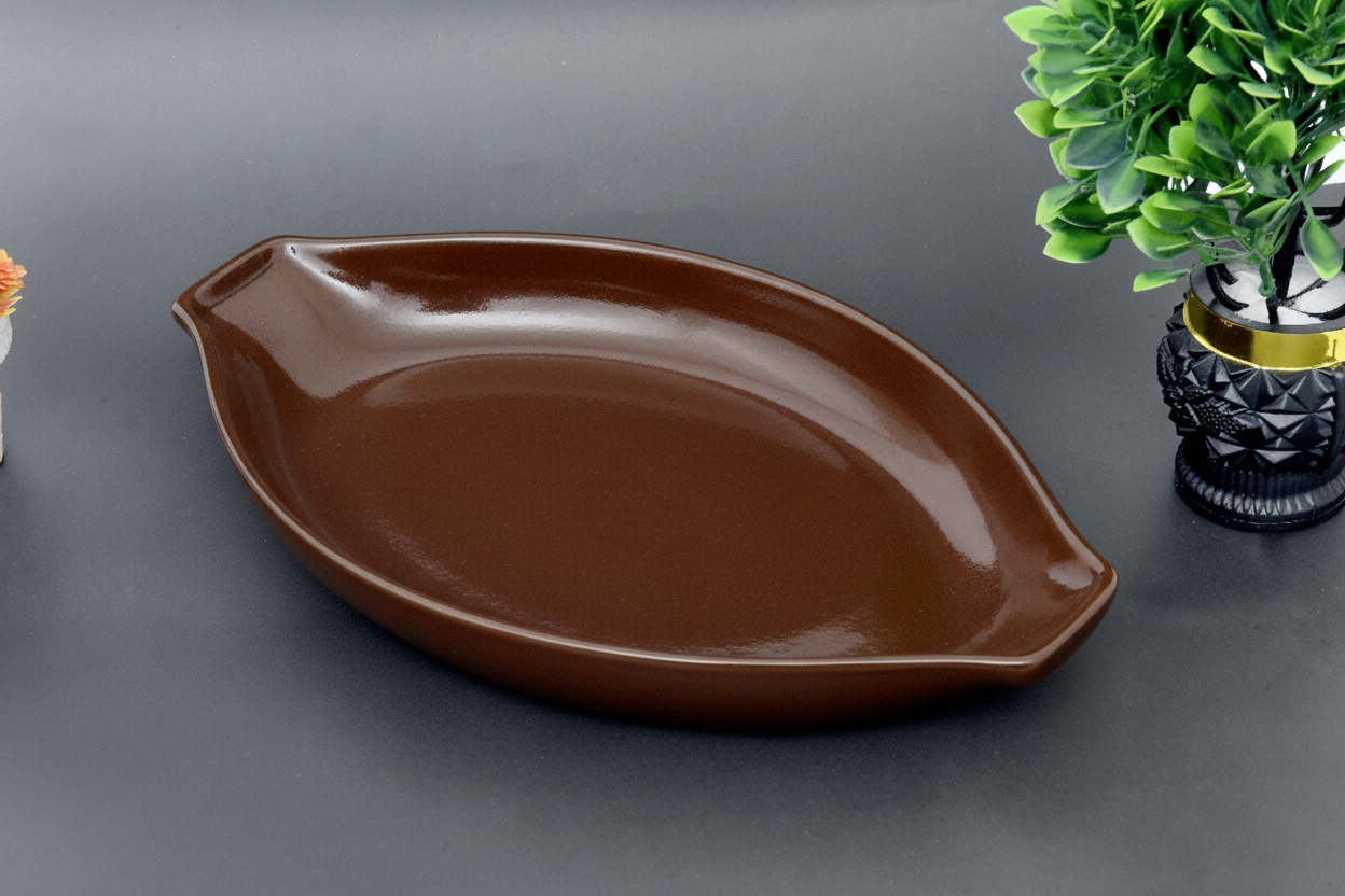 Hand-Painted Colorful Oval Boat-Shaped Ceramic Serving Dish