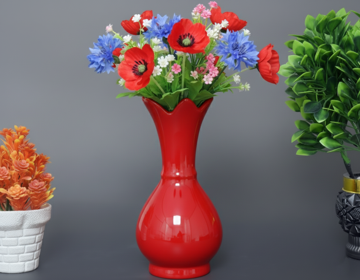 Hand-Painted Colorful Decorative Ceramic Vase with Fluted Rim